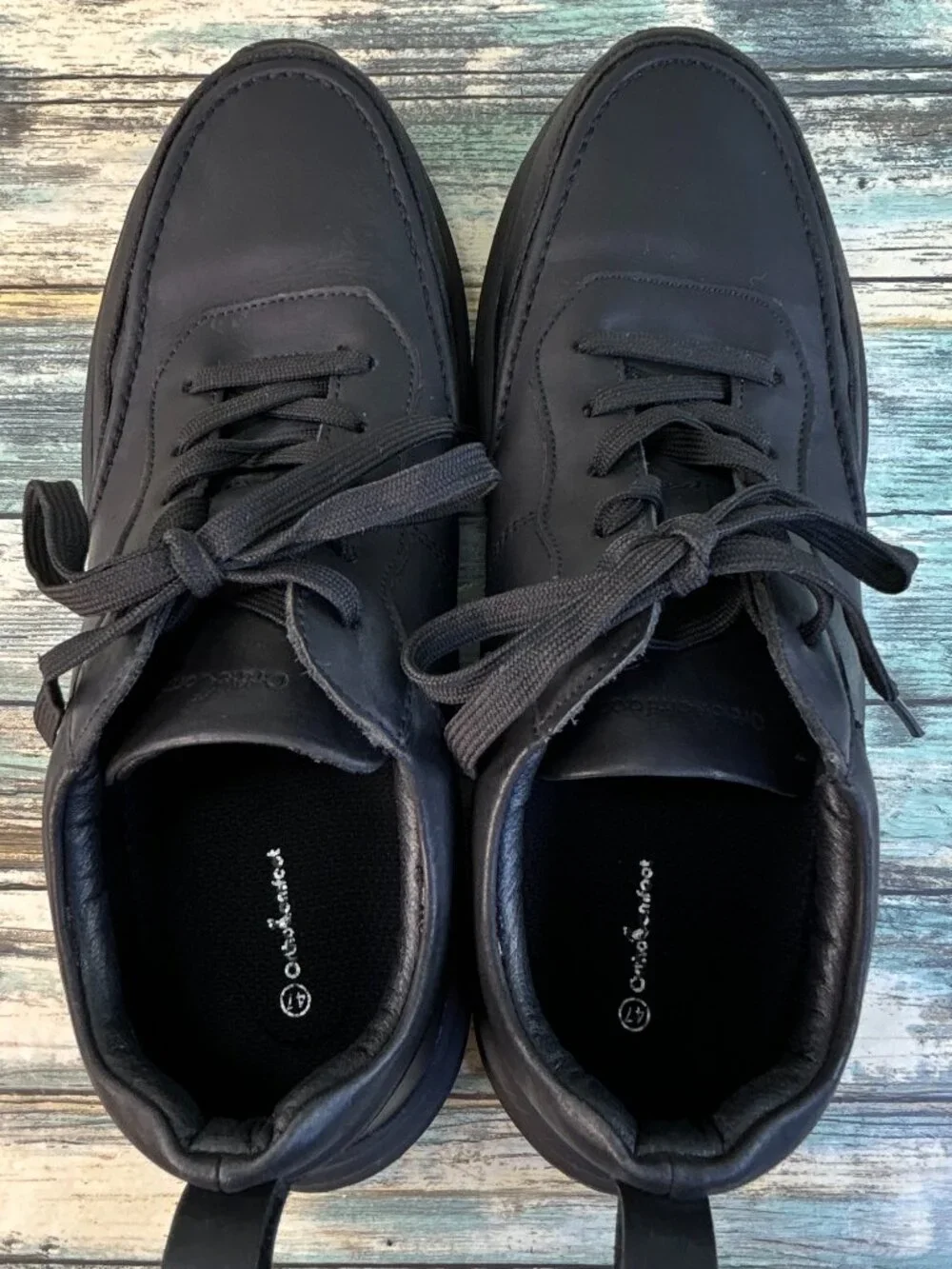 Orthocomfoot Orthopedic Sneakers Mens Size 13 Black Leather Casual Walking Shoes